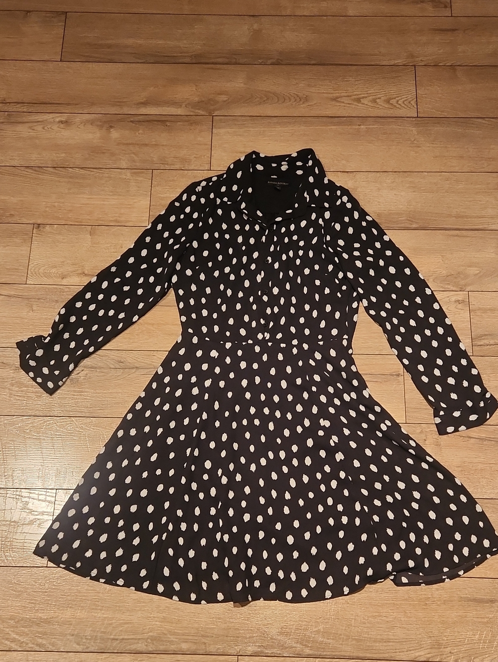 Banana Republic Black Dress with White Polka Dot Print, Long Sleeve